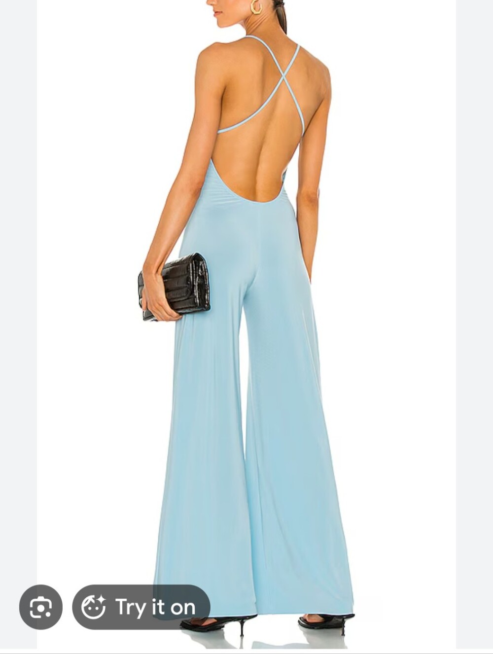 Norma Kamali Open-Back Wide-Leg Jumpsuit in Light Blue M